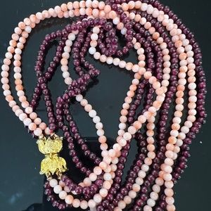 Vintage Garnet Coral Pink Angel Skin Necklace 3.8mm Beads 4 strand 24" u…